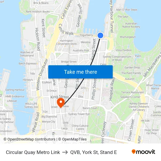 Circular Quay Metro Link to QVB, York St, Stand E map