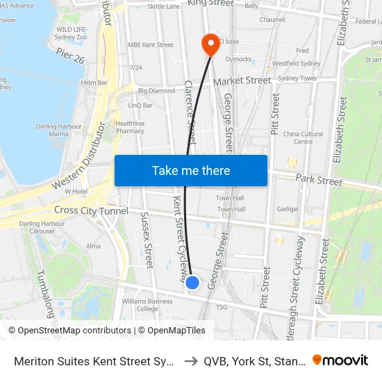 Meriton Suites Kent Street Sydney to QVB, York St, Stand E map
