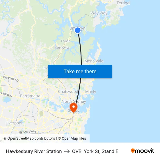 Hawkesbury River Station to QVB, York St, Stand E map