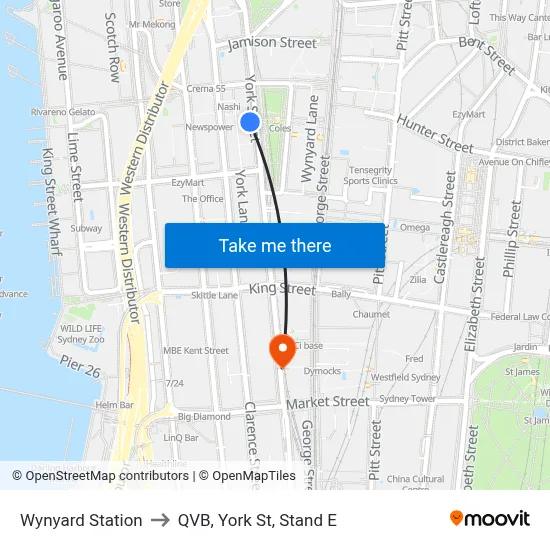 Wynyard Station to QVB, York St, Stand E map