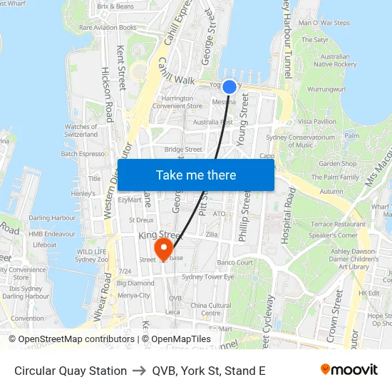 Circular Quay Station to QVB, York St, Stand E map