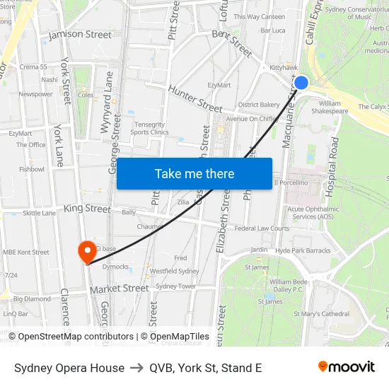 Sydney Opera House to QVB, York St, Stand E map