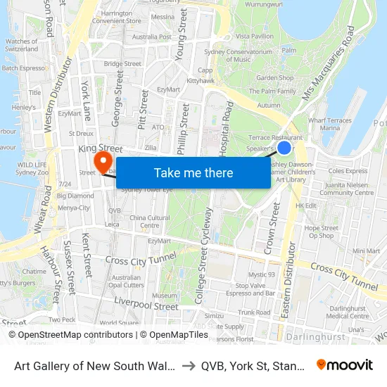 Art Gallery of New South Wales to QVB, York St, Stand E map