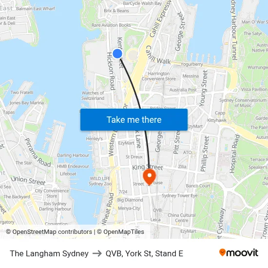 The Langham Sydney to QVB, York St, Stand E map