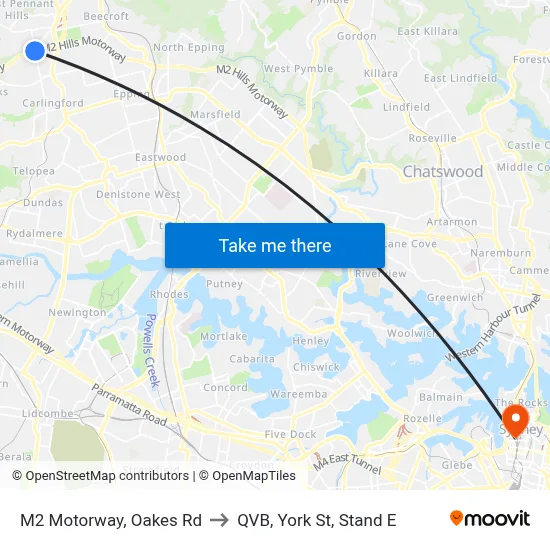 M2 Motorway, Oakes Rd to QVB, York St, Stand E map