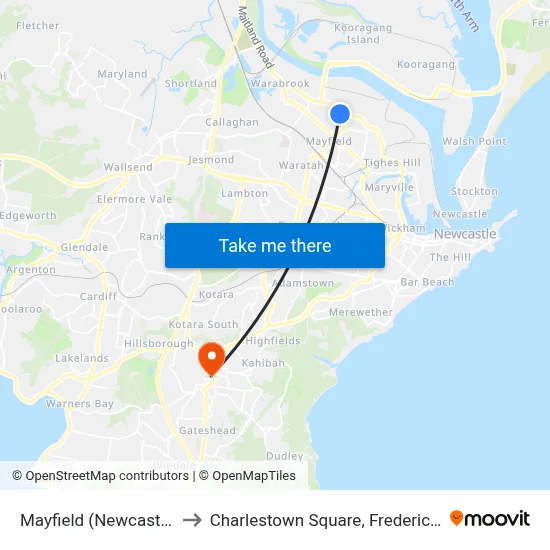 Mayfield (Newcastle - NSW) to Charlestown Square, Frederick St, Stand D map