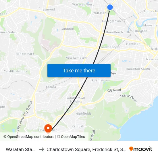 Waratah Station to Charlestown Square, Frederick St, Stand D map
