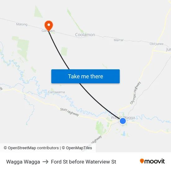 Wagga Wagga to Ford St before Waterview St map