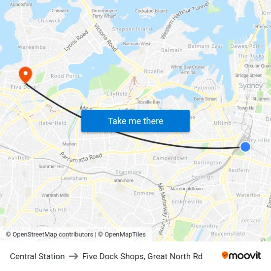 Central Station to Five Dock Shops, Great North Rd map