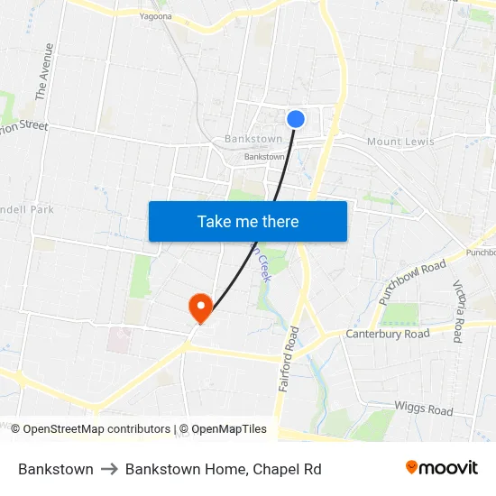 Bankstown to Bankstown Home, Chapel Rd map