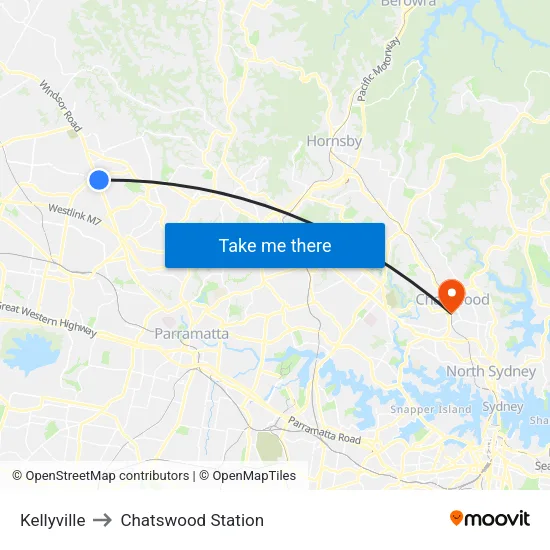 Kellyville to Chatswood Station map
