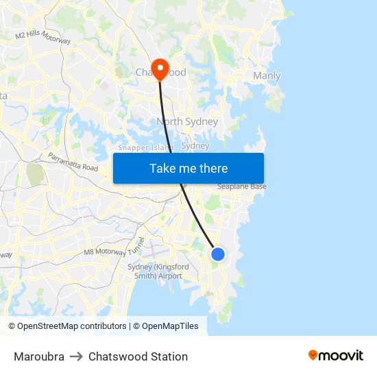 Maroubra to Chatswood Station map