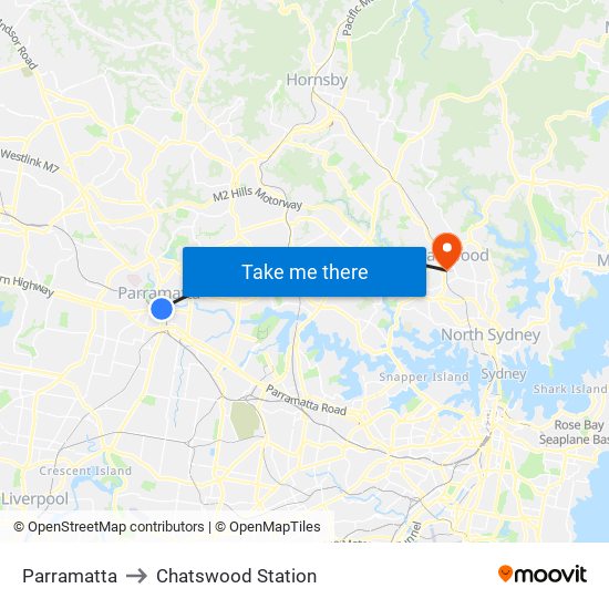 Parramatta to Chatswood Station map