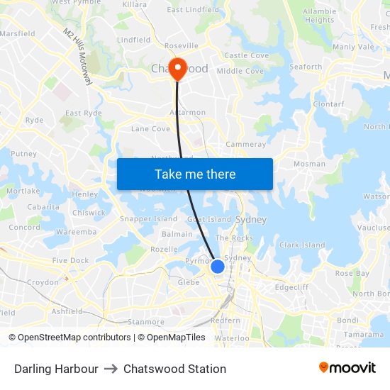 Darling Harbour to Chatswood Station map