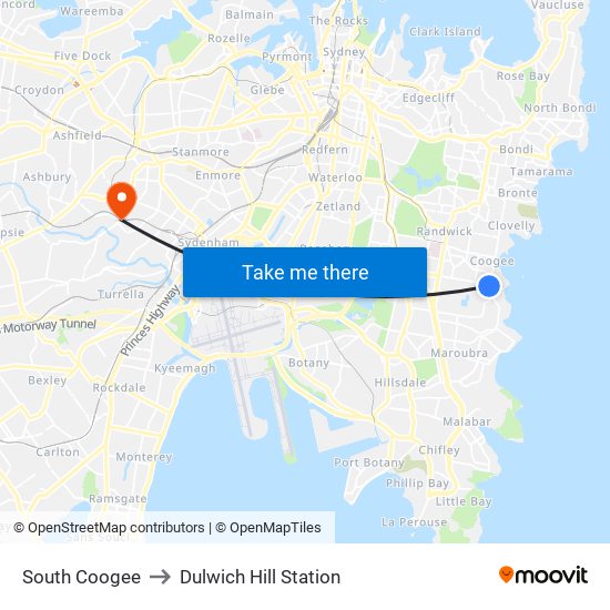 South Coogee to Dulwich Hill Station map