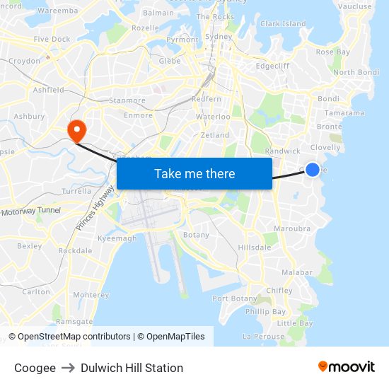 Coogee to Dulwich Hill Station map