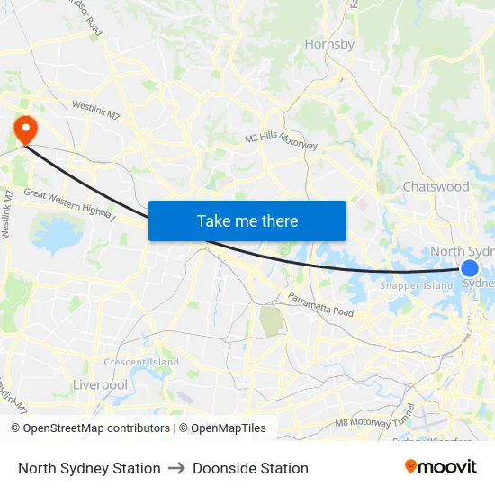 North Sydney Station to Doonside Station map