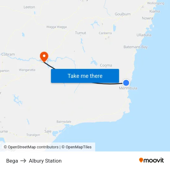 Bega to Albury Station map