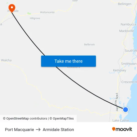 Port Macquarie to Armidale Station map