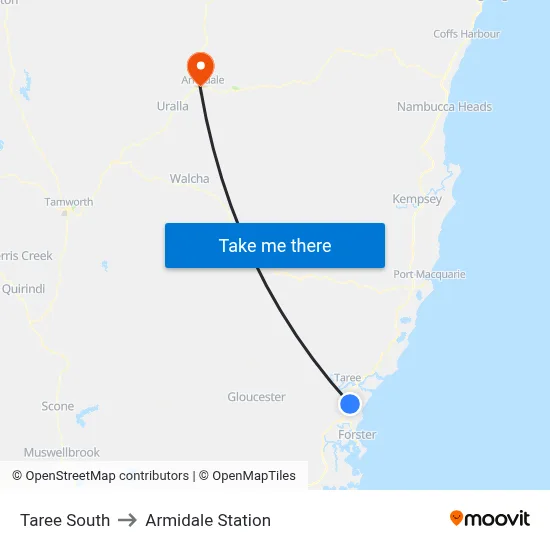 Taree South to Armidale Station map