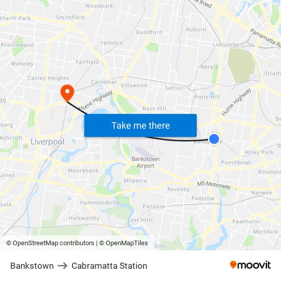 Bankstown to Cabramatta Station map