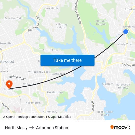 North Manly to Artarmon Station map