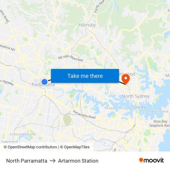 North Parramatta to Artarmon Station map