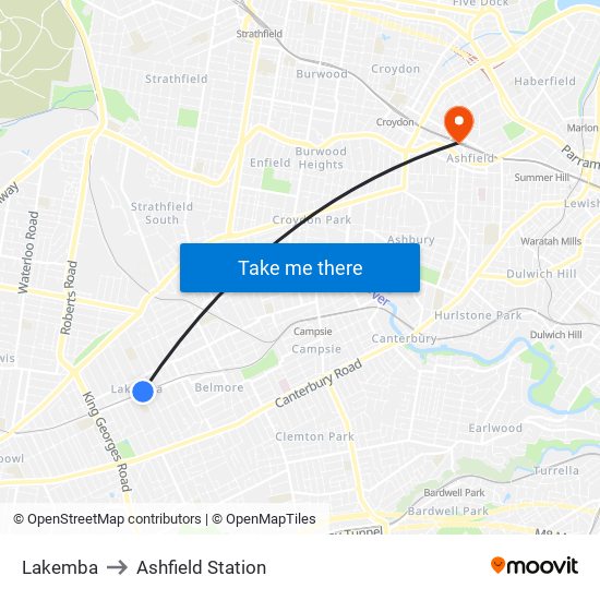 Lakemba to Ashfield Station map