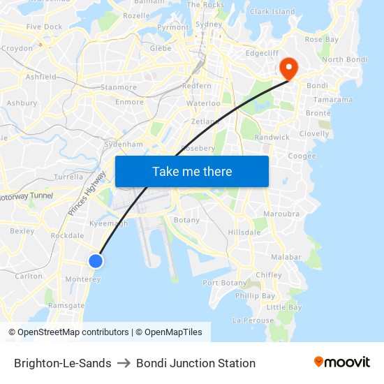 Brighton-Le-Sands to Bondi Junction Station map
