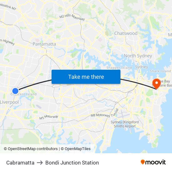 Cabramatta to Bondi Junction Station map