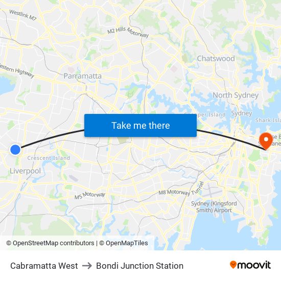 Cabramatta West to Bondi Junction Station map