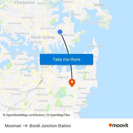 Mosman to Bondi Junction Station map