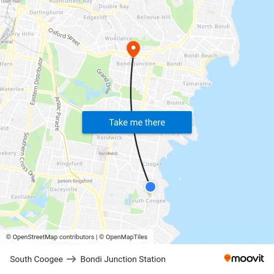 South Coogee to Bondi Junction Station map