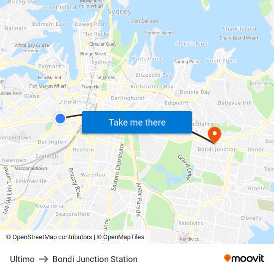 Ultimo to Bondi Junction Station map