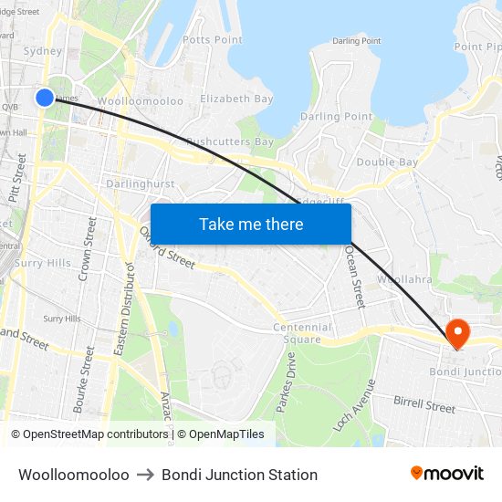 Woolloomooloo to Bondi Junction Station map