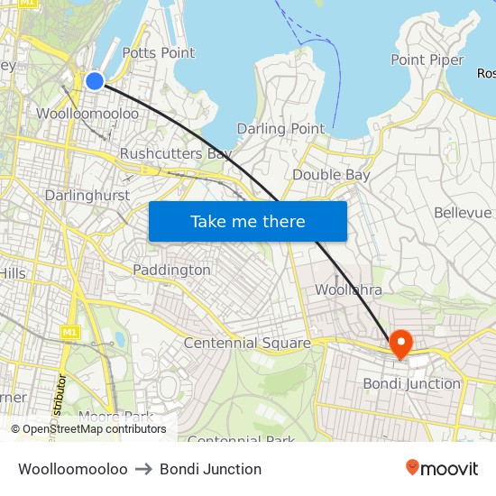 Woolloomooloo to Bondi Junction map