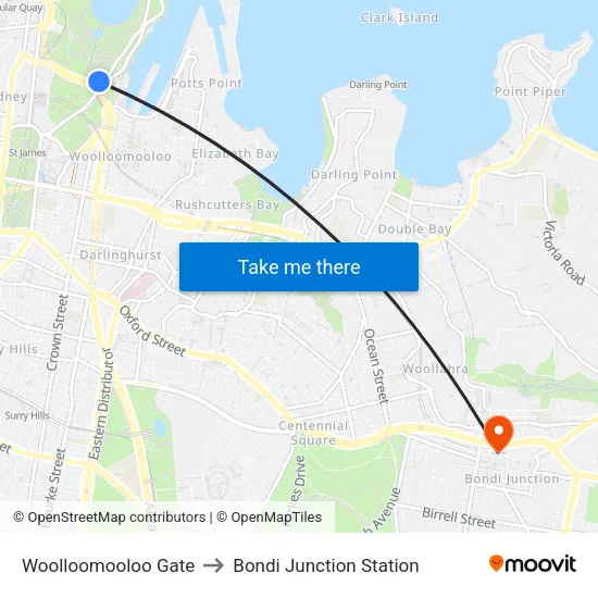 Woolloomooloo Gate to Bondi Junction Station map