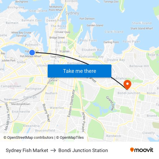 Sydney Fish Market to Bondi Junction Station map
