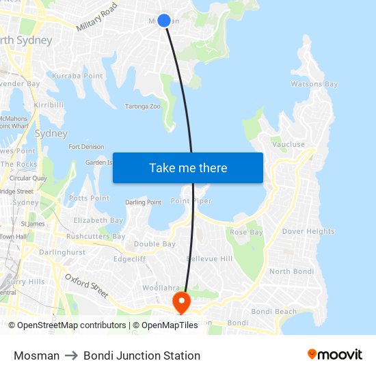 Mosman to Bondi Junction Station map