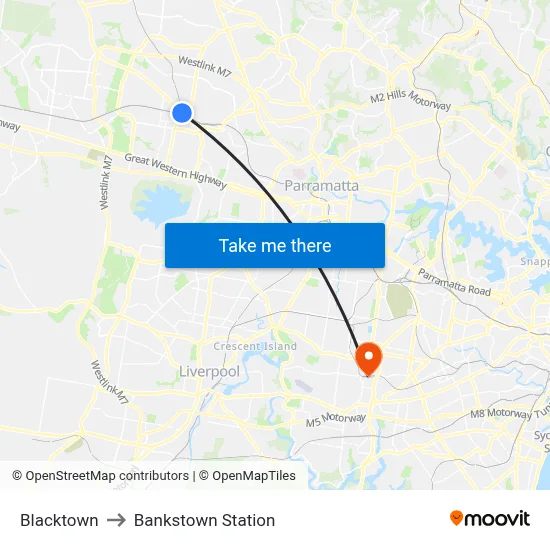 Blacktown to Bankstown Station map