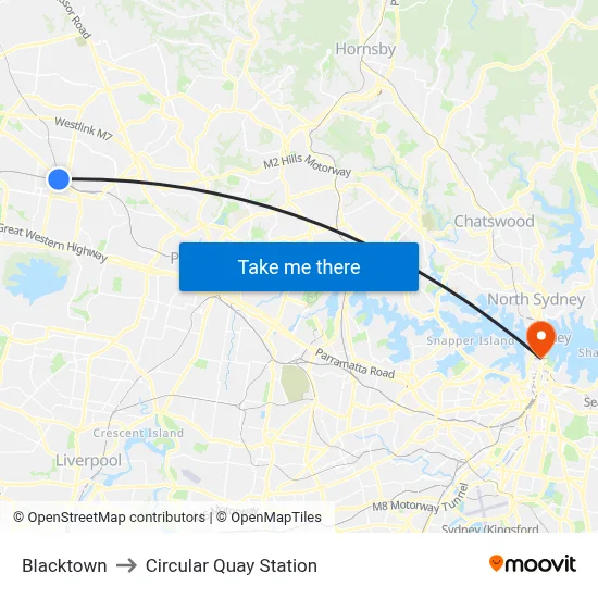 Blacktown to Circular Quay Station map