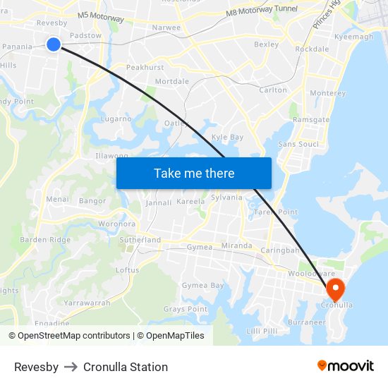 Revesby to Cronulla Station map