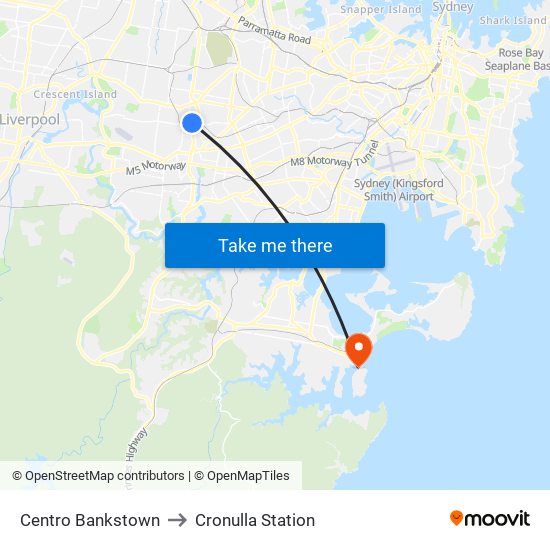 Centro Bankstown to Cronulla Station map