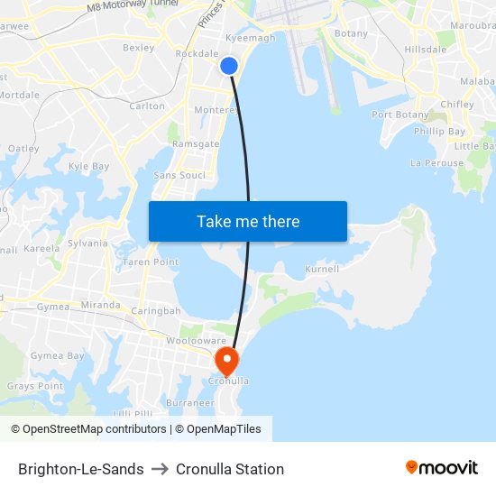 Brighton-Le-Sands to Cronulla Station map