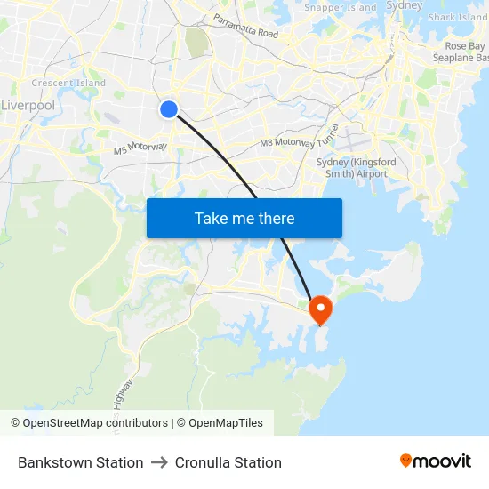 Bankstown Station to Cronulla Station map