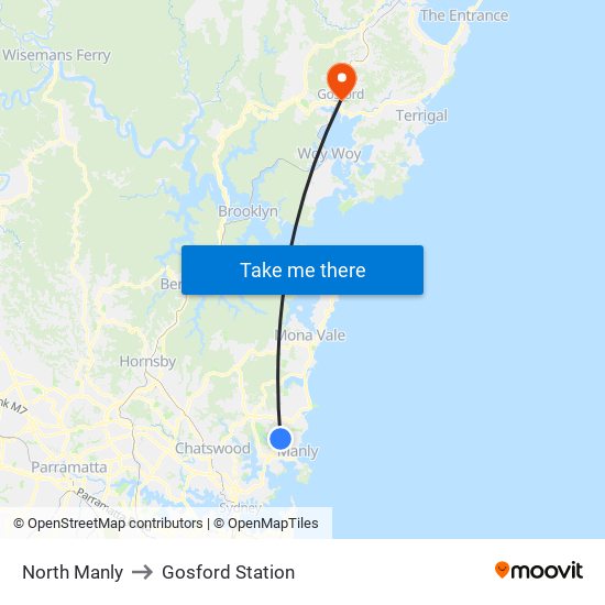 North Manly to Gosford Station map