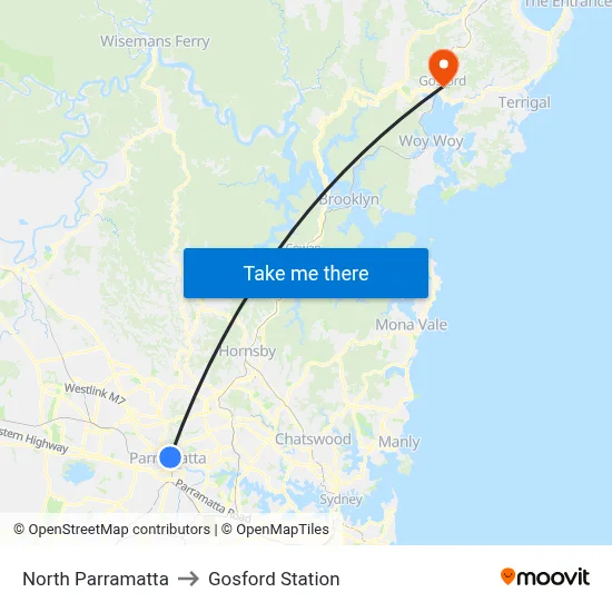 North Parramatta to Gosford Station map