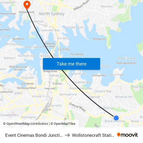 Event Cinemas Bondi Junction to Wollstonecraft Station map