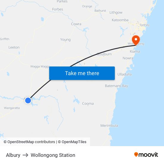 Albury to Wollongong Station map