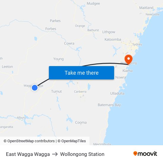 East Wagga Wagga to Wollongong Station map